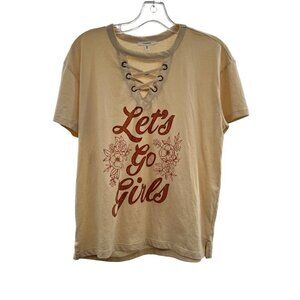 Maurices Women's Lace Up Neck Lets Go Girls T-Shirt Size Small